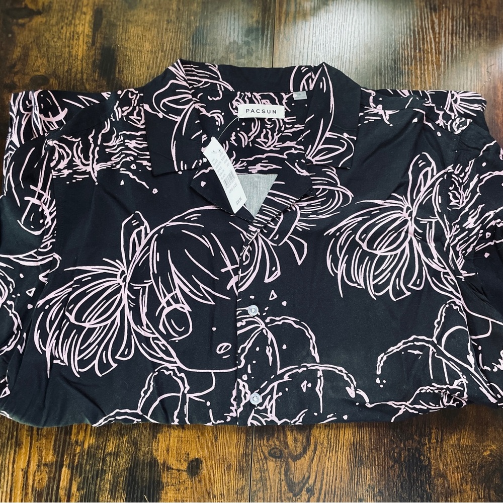 PacSun Black Shirt with Pink Floral Design